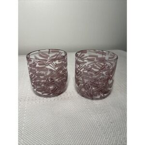 Pair of Anthropologie Koki Tumbler Confetti Purple Pink White Footed 3.75" Tall‎